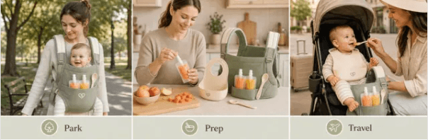Usage story: Baby carrier & feeding set