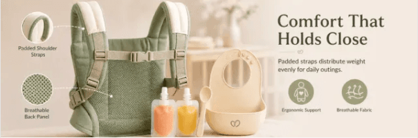Feature detail: Baby carrier & feeding set